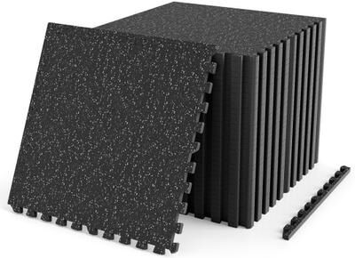 Costway 2 Pieces 0.55 inch Thick Rubber Top Exercise Mat 70 Sq Ft with Boarders-Gray