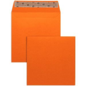 Blanke Briefumschläge orange, quadratisch, ohne Fenster, haftklebend, 120g/m², 100 Stück