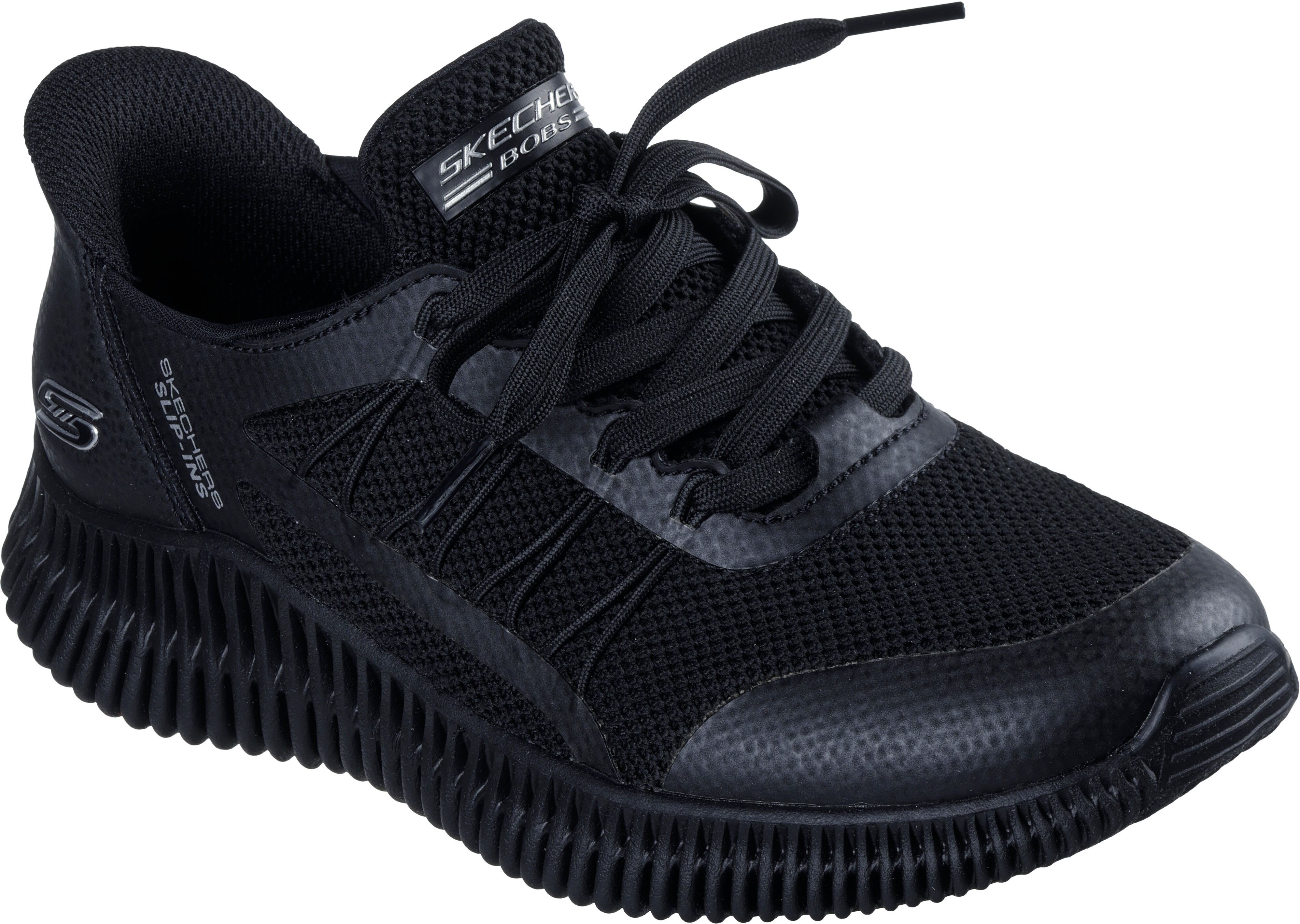 Sneaker SKECHERS "BOBS GEO LITE", Damen, Gr. 38, Textil, schwarz, unifarben, Schuhe Sneaker, Praxischuh, Freizeitschuh, Komfortschuh mit Slip-ins schwarz 38, Textil
