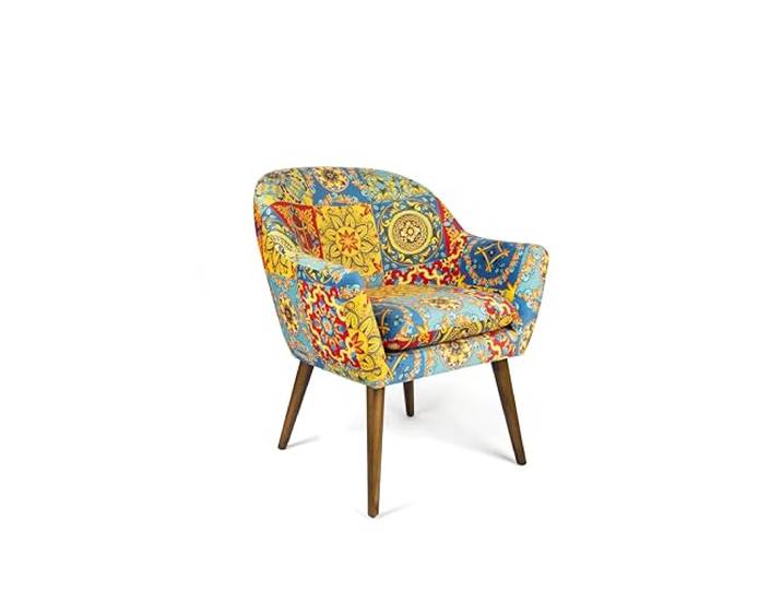 Excelsa Living Gepolsterter Sessel, mehrfarbig, Samt aus Polyester, Beine aus Massivholz, 70,5 x 65 x 83 cm (Trinacria)