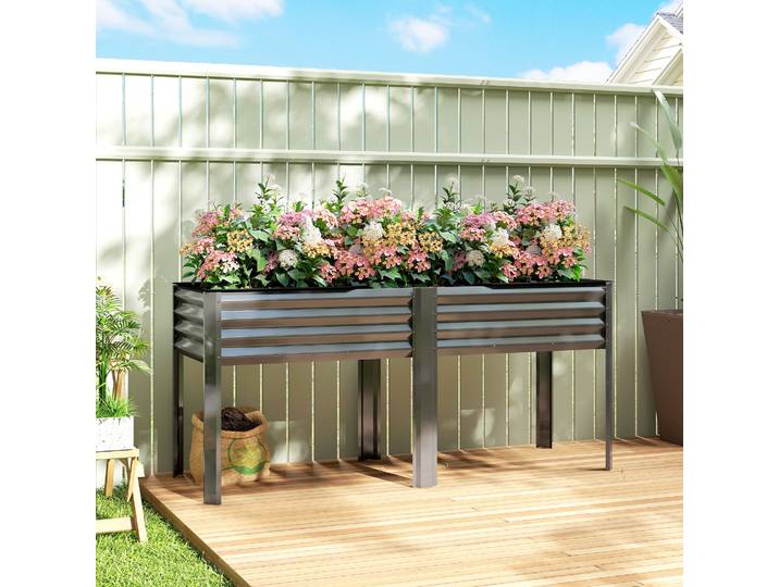 Outsunny Potager Surélevé Métal 241L Renforcé Gris Foncé