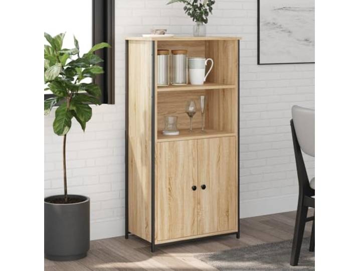 HEFZGDB Stabiles Highboard mit Wandhalterung aus Holzwerkstoff und Metallgestell, Modernes Highboard mit Türen, Griffen und viel Stauraum, Schrank mit robustem Design
