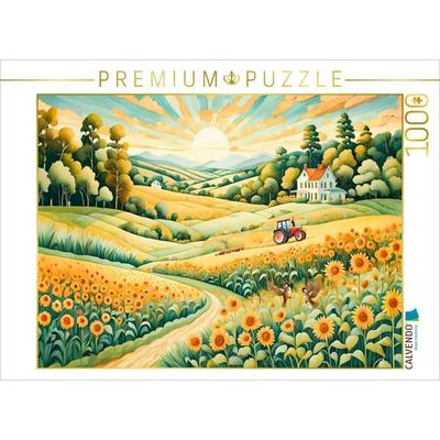 CALVENDO Puzzle Landschaft mit Sonnenblumenfeld im Morgenlicht | 1000 Teile Lege-Größe 64x48cm Foto-Puzzle für glückliche Stunden, Sonstige von ,