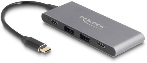 Delock 64111 USB-Hub 2+2 Port USB-A, USB-C USB 3.2 Gen2 10 GBit/s mit USB-C Stecker Grau 64111