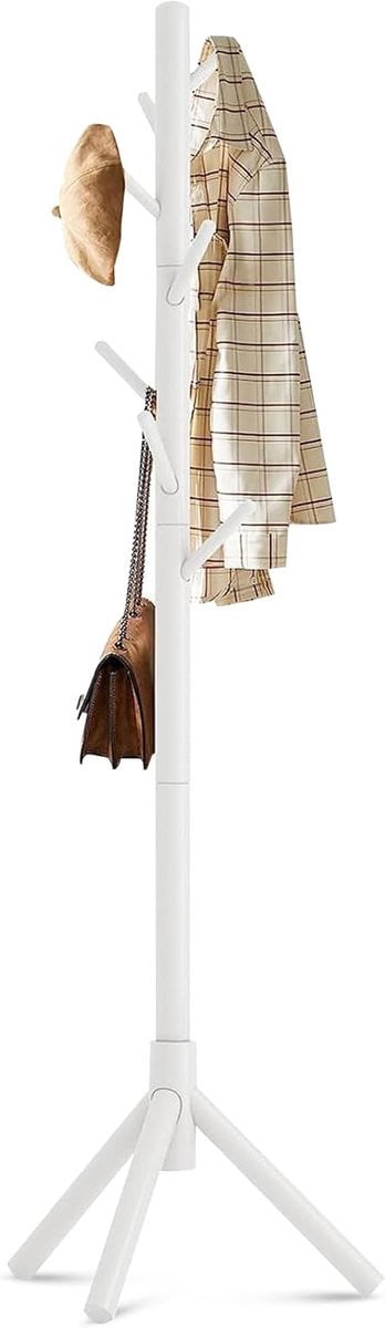 Staande Kapstok Garderoberek van Hout in Wit, Hoogte: 175 cm