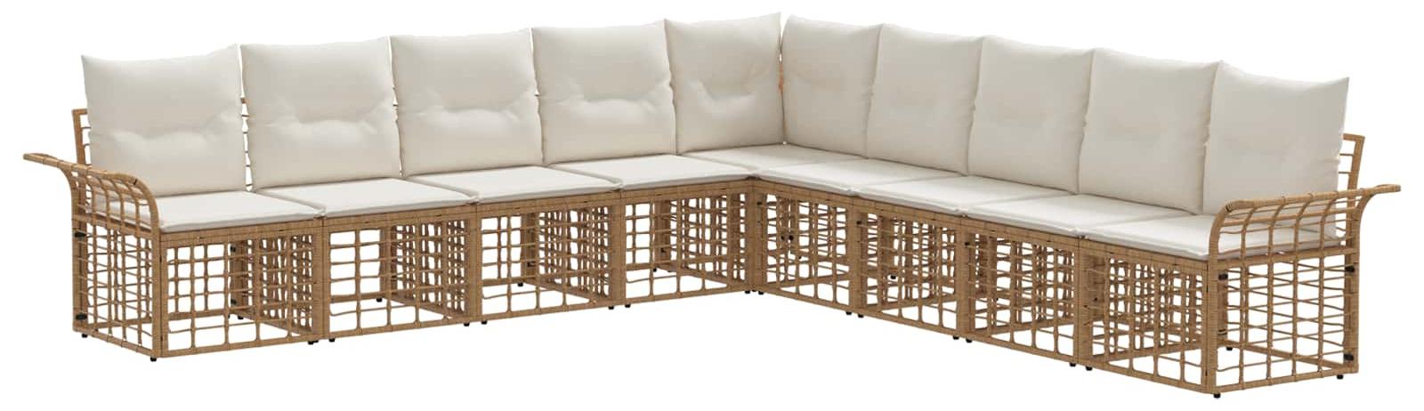 Outdoor-Sofagarnitur 9 pcs Natürlich und Cremweiß Polyester