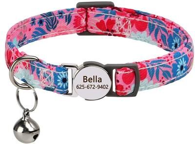 Uplift Essentials Customized Personalized ID Safety Cat Collar With Engraved Nameplate 047 Pink