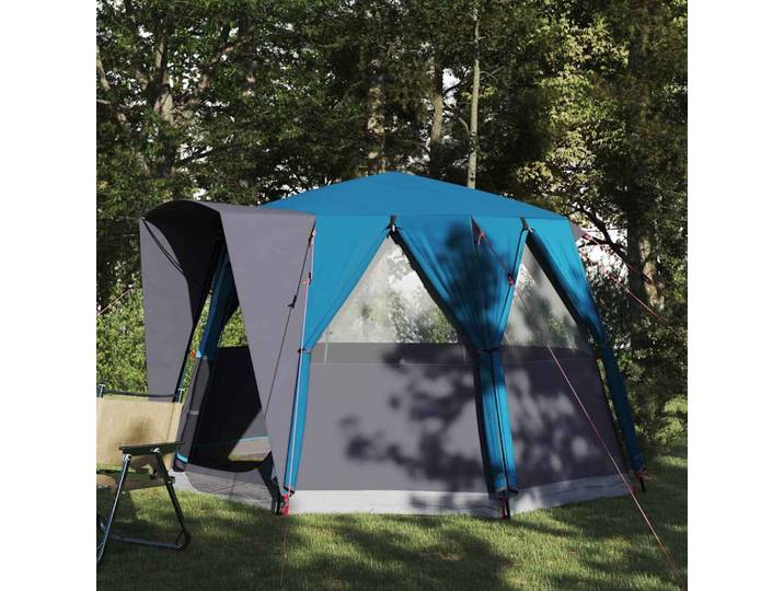 vidaXL Cabin Zelt 3-Personen 3 Personen Blau und Grau