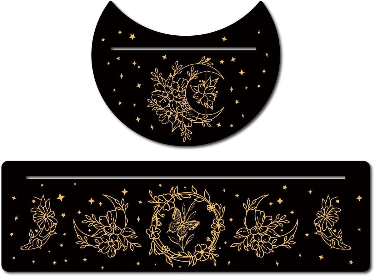 Dailygoods Dailygoody Houten Tarot Kaartenstandaard - Zwart - Maanvorm en Rechthoek