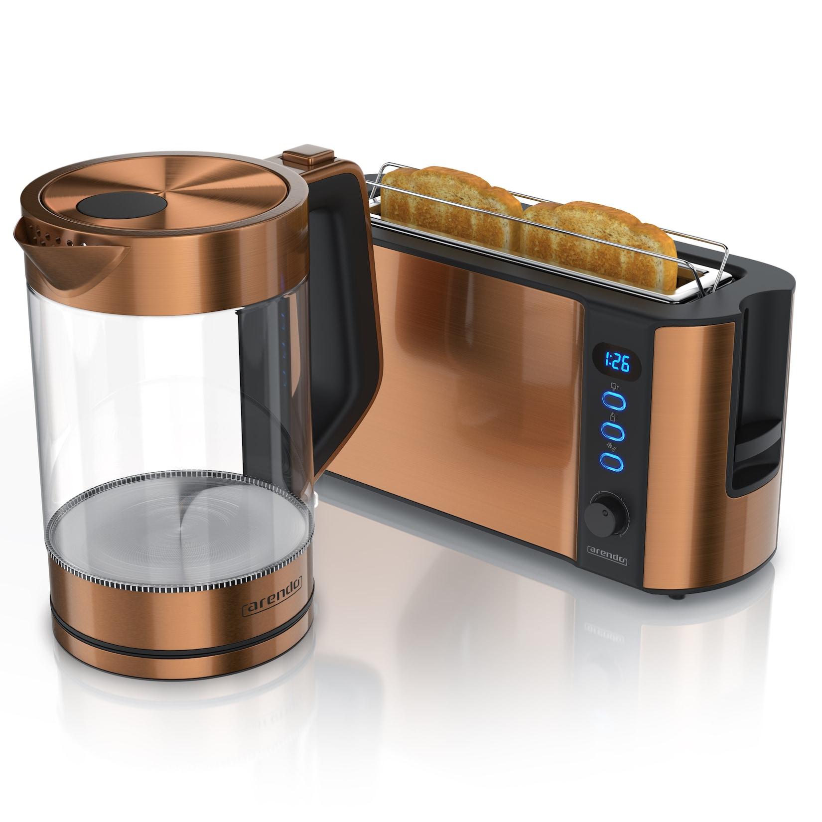 Arendo Frühstücksset 2 teilig, Wasserkocher, Toaster, Kupfer