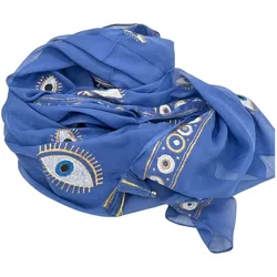 Nomad Sari On the Med Collection - Pario - Rich Blue & Gold Hand Painted Evil Eye Design