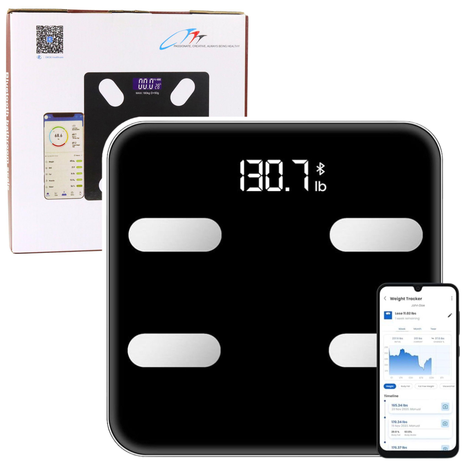 Lean Smart Elektronische Personenweegschaal met Bluetooth en BMI BMR-app