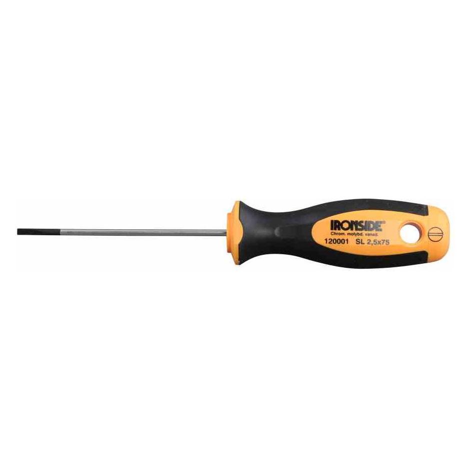 Ironside 120001 Werkstattschraubendreher FL.2,5x75 2-Komponenten-Griff Chrom-Vanadium-Stahl (Schlitz) (120001)