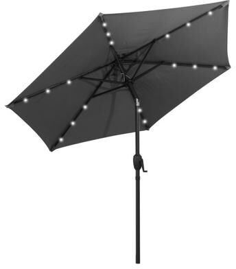 Costway 7.5 Feet Solar Powered Patio Umbrella with LED Lights and Crank Handle-Gray