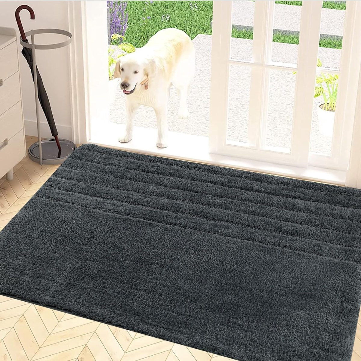 Donkergrijze antislip deurmat, waterabsorberend en machinewasbaar, B: 80 cm, D: 50 cm