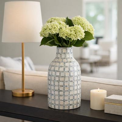 Sagebrook Home Mosaic Capiz Vase with Checkered Pattern - Tall Flower Vase