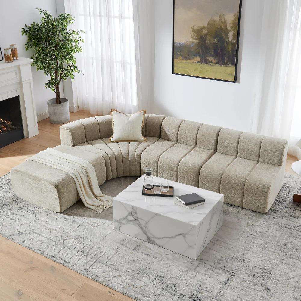 Modularsofa - 4-Sitzer S-förmiges Ecksofa - Chenillebezug - Schaumstoffpolsterung - Abnehmbare Module - Elemente ohne Rückenlehne - Braun