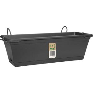 Florus Blumenkasten Mediterran Set 50, anthrazit, 50 x 27 x 20cm, aus Kunststoff, mit Halterung & Wasserspeicher