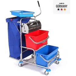Floorstar FPW 2 T Plus 2-70 ES Reinigungswagen mit Flachpresse Flachpresse, mit Halterahmen 2 x 70 l, Edelstahl, PATENT