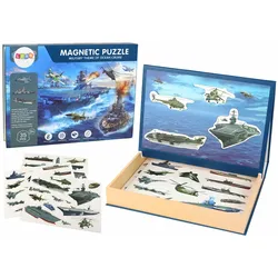 Eine Reihe pädagogischer Magnetpuzzles mit dem Motiv eines Militärschiffs