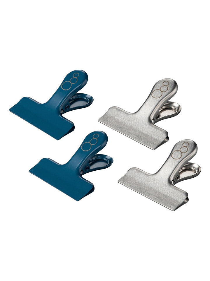 Fackelmann Edelstahl-Tütenclips "Balance" in Blau/ Silber - 4 Stück - onesize