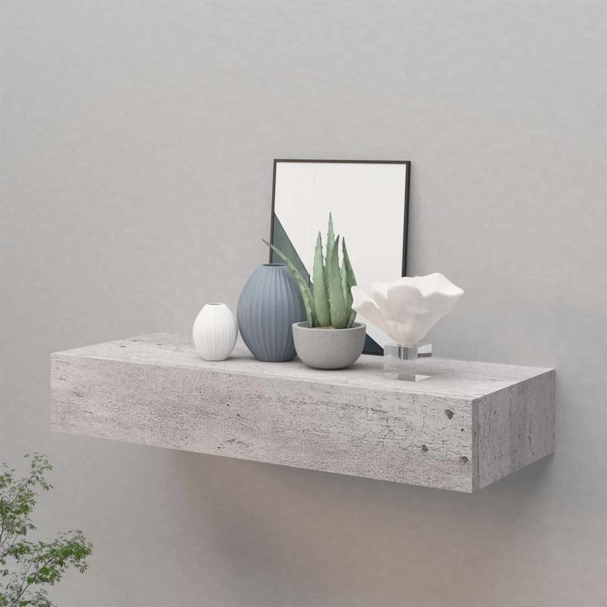 Betongrijs Wandrek met lade - Zwevende plank voor decoratie - Breedte: 60 cm