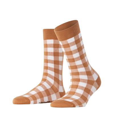 Socken BURLINGTON "Vichy", Damen, Gr. 36-41, braun (braun sugar), Baumwollmischung, mehrfarbig, Socken Socken, Einheitsgröße 36-41, Karomuster, gekämmte Baumwolle