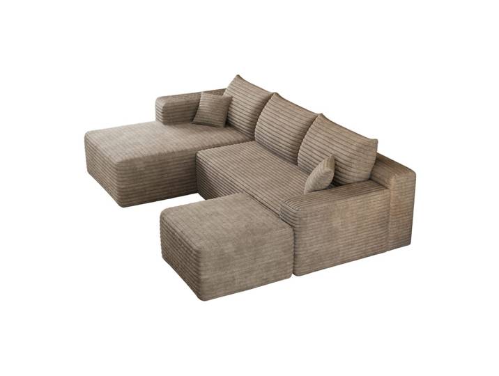 Canapé d'angle compressé en tissu camel avec méridienne