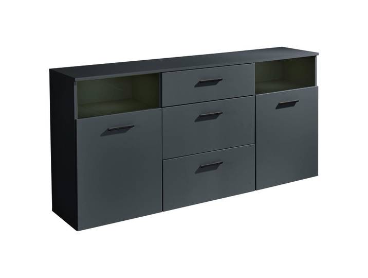 Mid.you Sideboard, Anthrazit, Kunststoff, 4 Fächer, 3 Schublade(n) Schubladen, 180x86x38 cm, Wohnzimmer, Kommoden & Sideboards, Sideboards