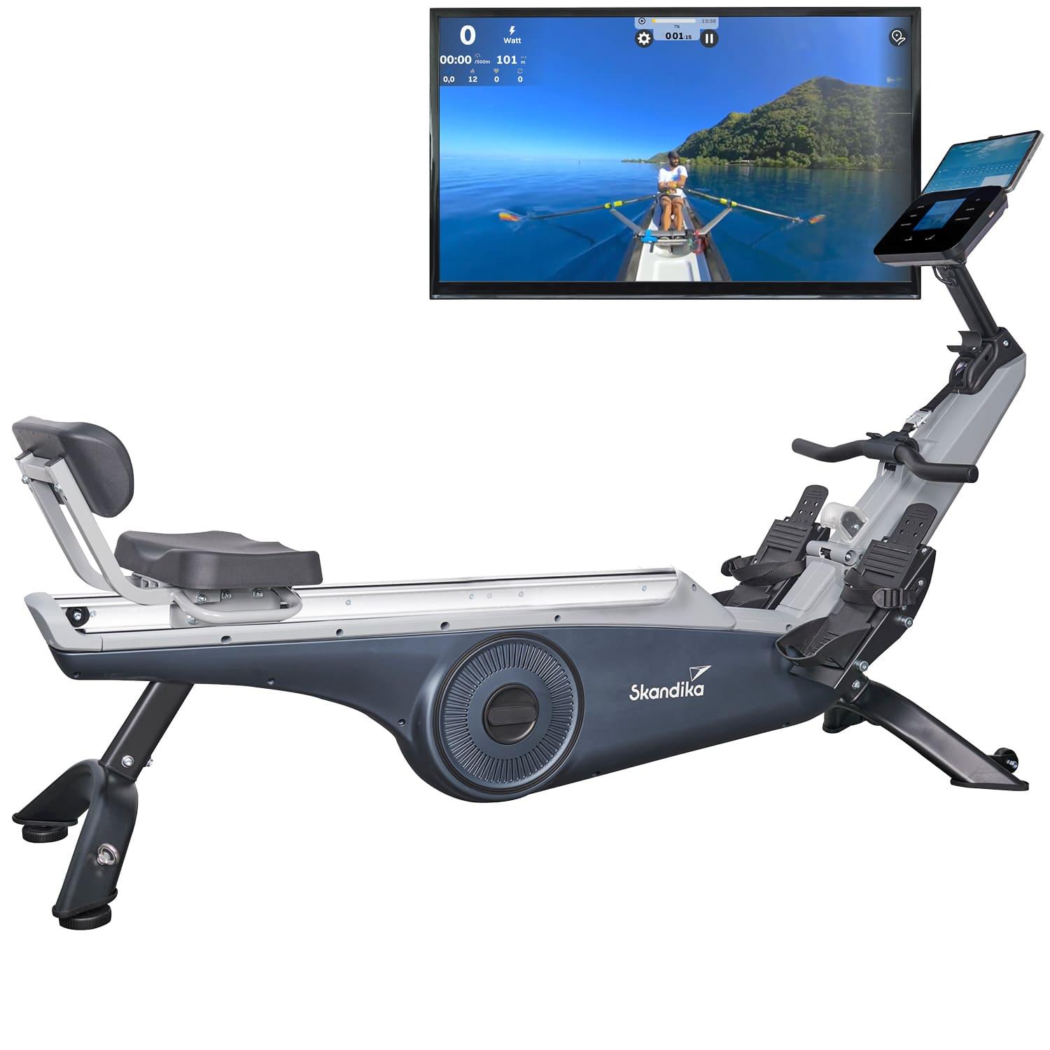 Skandika Rudergerät Freki Plus | Rudergerät für Zuhause in Studio Qualität, 24-stufiger Magnetwiderstand, 12 kg Schwungmassensystem, Kinomap App