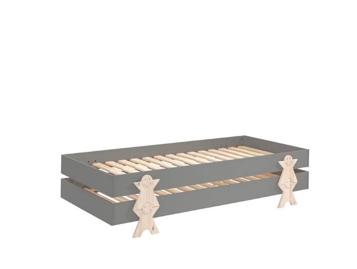 58 aufm Kessel Bettgestell Stapelbett (2er Set) Karlene 204x94x48 Kinderbett MDF Grau (inkl. Versand, Lieferung bis Verwendungsstelle), Liegefläche 90x200, platzsparendes Stapelbett, stapelbar bis 3 Betten