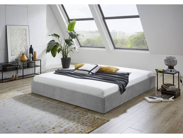 Polsterbett, Glanzvelours, Grau, 205×205 cm, Mit Polyestermatratze & Lattenrost, Modern, Westfalia Schlafkomfort