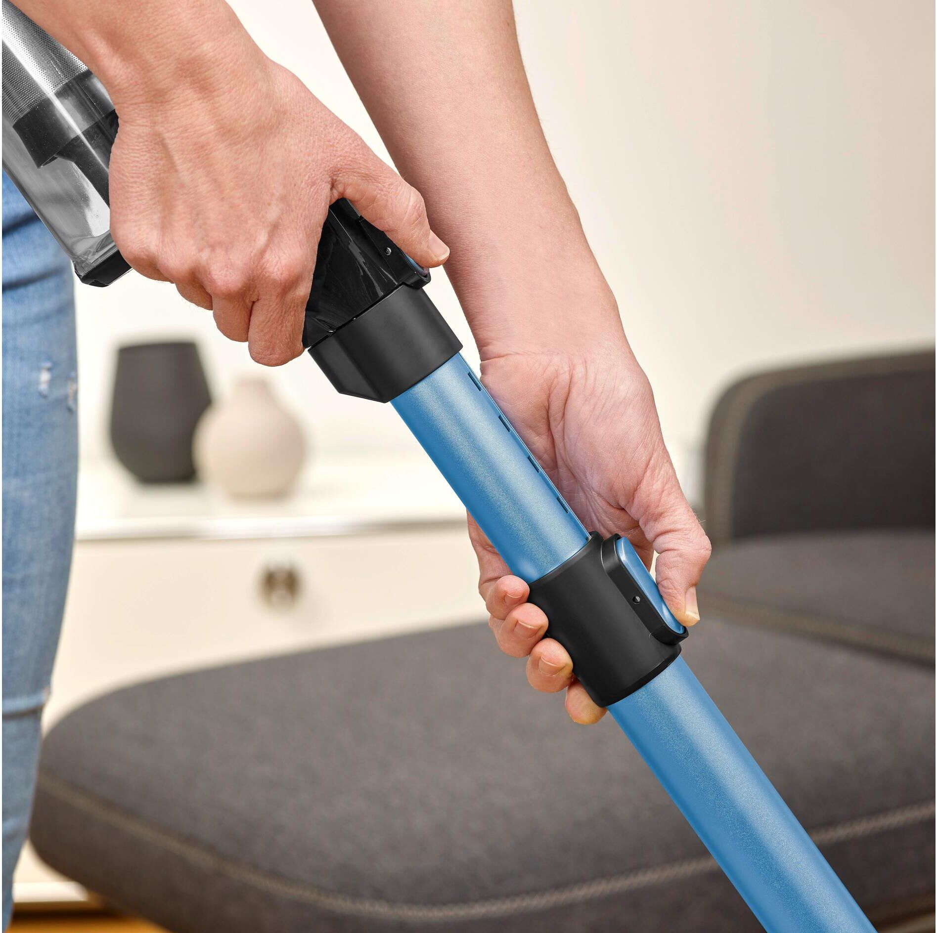 Severin Akku-Hand-und Stielstaubsauger "S’Power Slim HV 7151", blau (blau, schwarz), B:11cm H:15,5cm T:24cm, Akkusauger, Akku-Hand-und Stielstaubsauger blau, schwarz Einheitsgröße