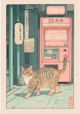 Inspired Finds Japandi Cat Bathtub Canvas Wall Art Retro Japanese Aesthetic Poster foam Noir 11.81x16.54in Unframed