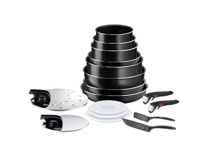 Tefal Ingenio Easy On 17-teiliges Kochgeschirrset, Antihaftbeschichtung, Startanzeige, Diffusionsbasis, gesundes Kochen, sicheres Kochen, L1599702, Schwarz