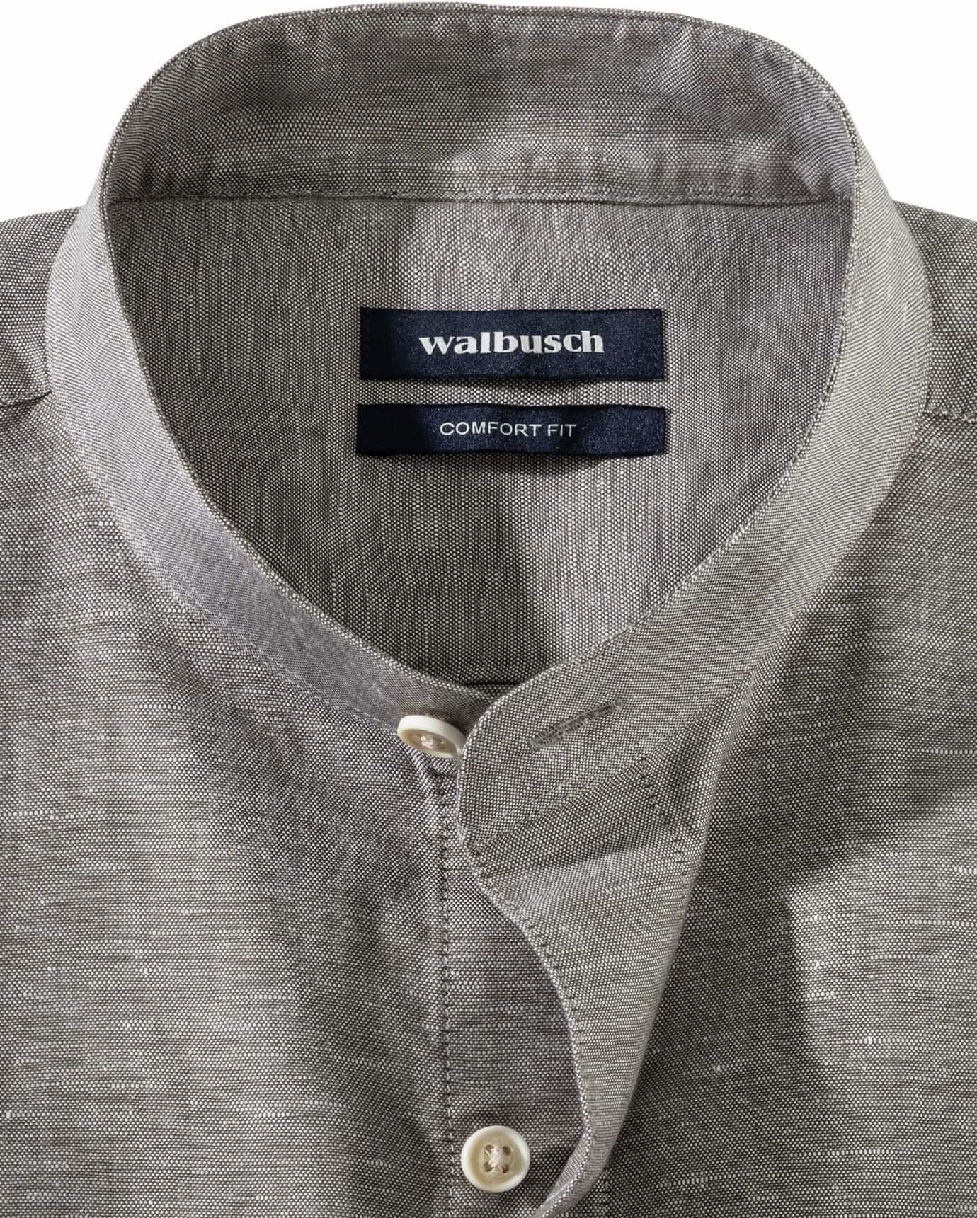 Walbusch Stehkragen-Leinenhemd, Comfort Fit, Farbe Grün, 38, luftig durch Leinen knitterarm durch Baumwolle Herren