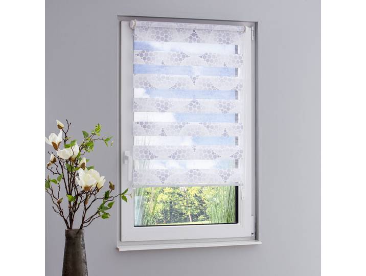 Doppelrollo GARESA Kreise Gr. 7, grau (weiß, grau, weiß, weiß), B:65cm H:150cm, Polyester, Rollos, Doppelrollo, dekorativ, bedruckt