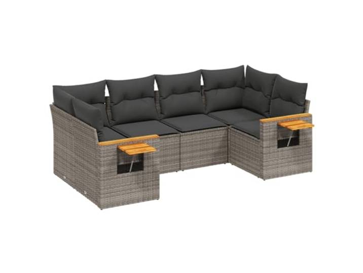 PUGYNBK Gartenmöbel-Set, 6 Kissen, Rattan, Synthetik, Grau Modulares Design, Beistelltisch, zusammenklappbar, Bezüge abnehmbar und waschbar, witterungsbeständig