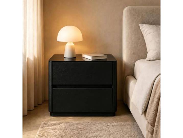 Moderner Nachttisch Leder 2 Schubladen Tisch mit Holzrahmen Verdeckte Griffe Aufbewahrungsschrank Kleine Möbelstücke Für Schlafzimmer Wohnheimzimmer Wohnzimmer(Black)