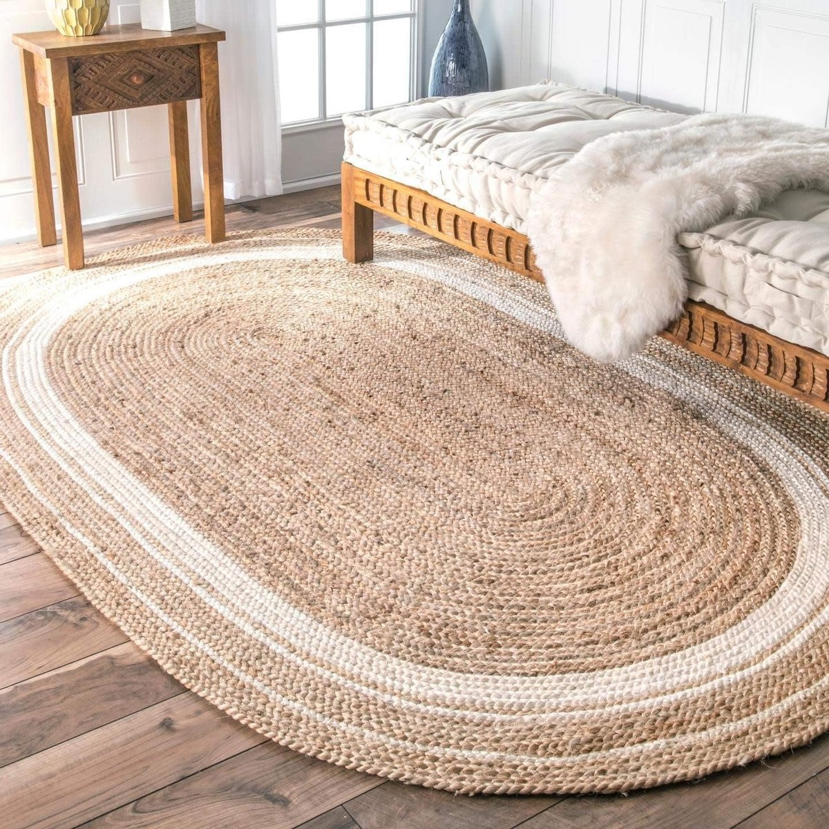 Handgeweven Ovaal Jute Vloerkleed Beige