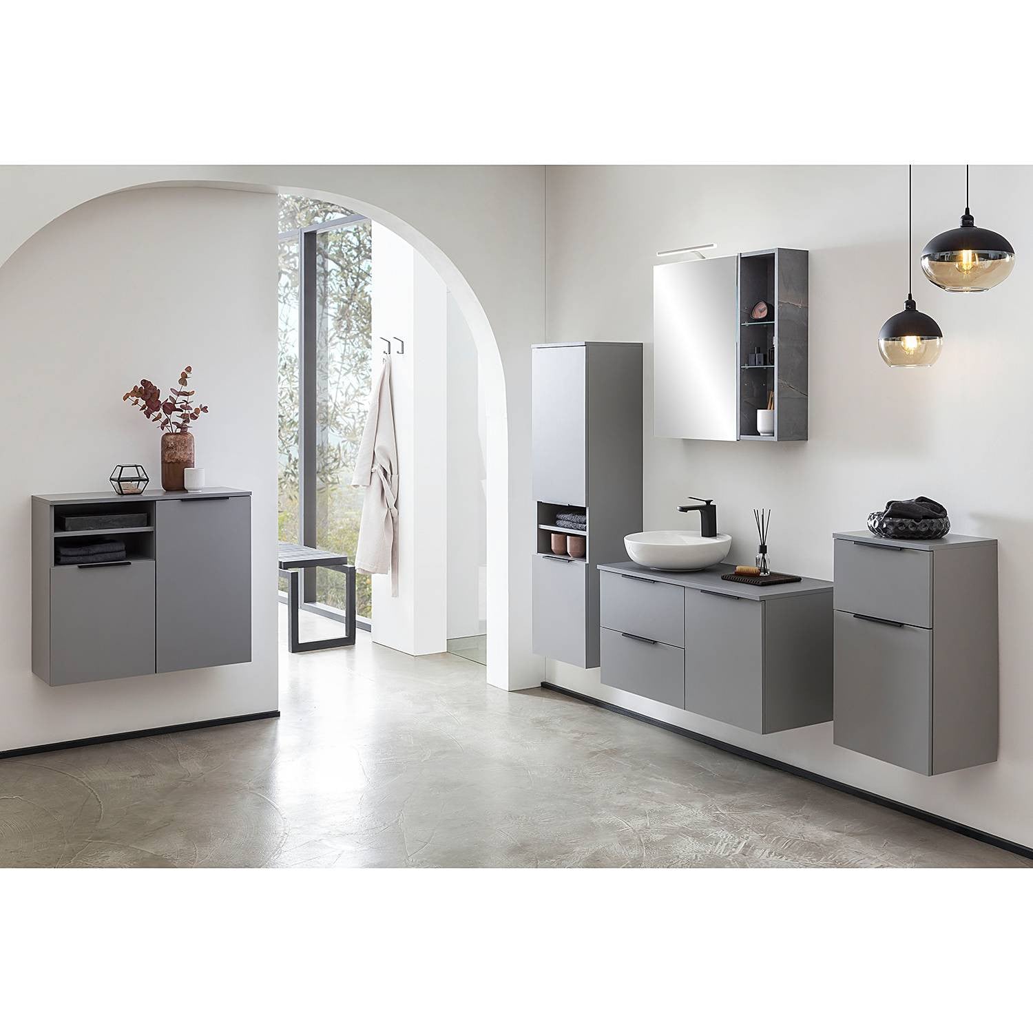 home24 Spiegelkast Alessio Grijs met LED-verlichting B: 72 cm, H: 75 cm, D: 16 cm