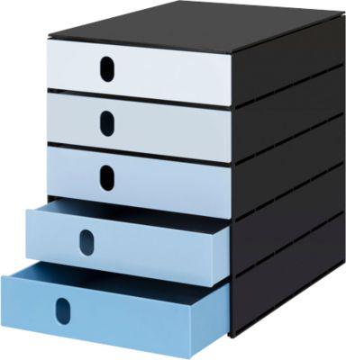 Schubladenbox Styro Styroval Pro Color Flow, für Formate bis C4, 5 geschlossene Schübe, 100 % Polystyrol, blau/schwarz, Farbverlauf