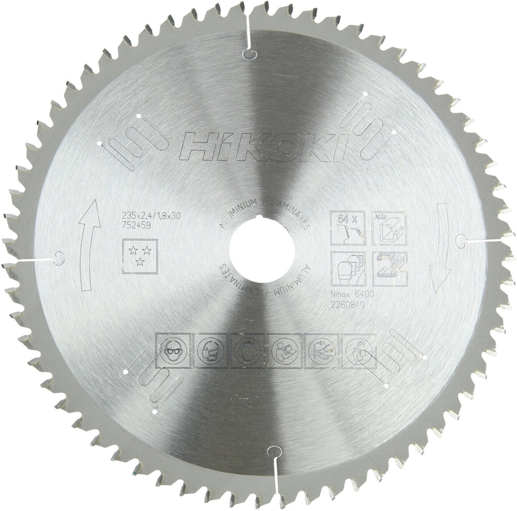 HiKOKI TCT Kreissägeblatt 235 x 30 mm z64 Trapez- Flachzahn Laminat Aluminium (752459)