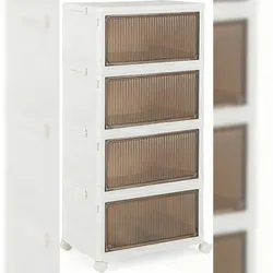 COSTWAY 4-stöckige Aufbewahrungsboxen mit Deckeln und Rädern, Stapelbare Boxen mit Magnetischen Transparenten Türen
