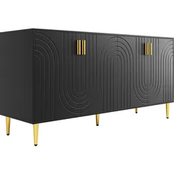 SIDEBOARD Wellenfront mit goldenen Griffen & Füßen Schwarzes