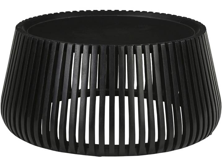 Couchtisch SIT Limerick rund aus Mango massiv mit Lamellendesign , schwarz, B:80cm H:36cm T:80cm, Mango massiv, Tische, Couchtisch, Runde Tischplatte mit dekorativen Lamellendetails