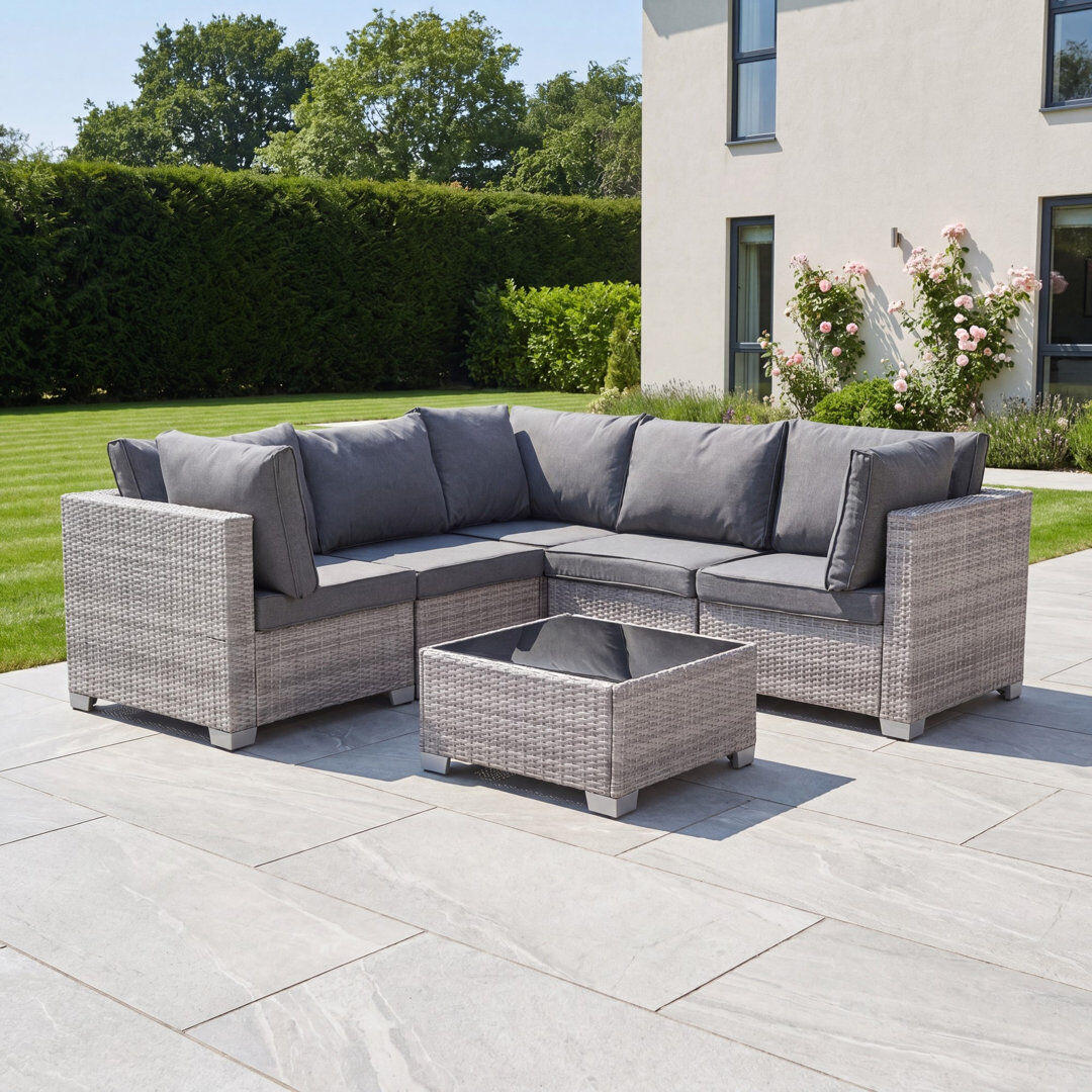 Highland Dunes Saviano 5 Seat Modular L-Shaped Rattan Corner Set Grey 5
