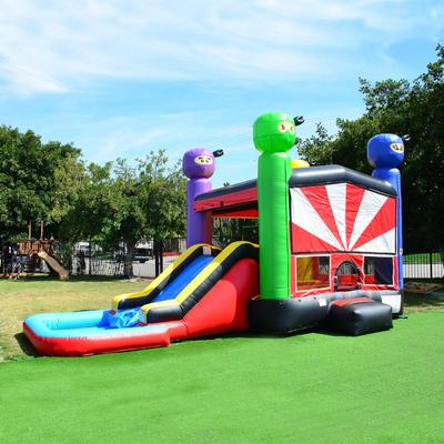 HeroKiddo JumpOrange 24 Ft Ninja Warrior Bounce House Combo Dual Lane Water Slide & Splash Pool Kids, Basketball Hoop, No Blower Included