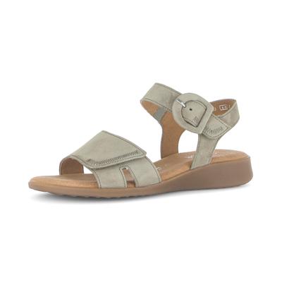 Keilsandalette GABOR "Rhodos", Damen, Gr. 43, schilf, Ziegenveloursleder, Schuhe, Sommerschuh, Komfortschuh mit Klettverschlüssen, G-Weite