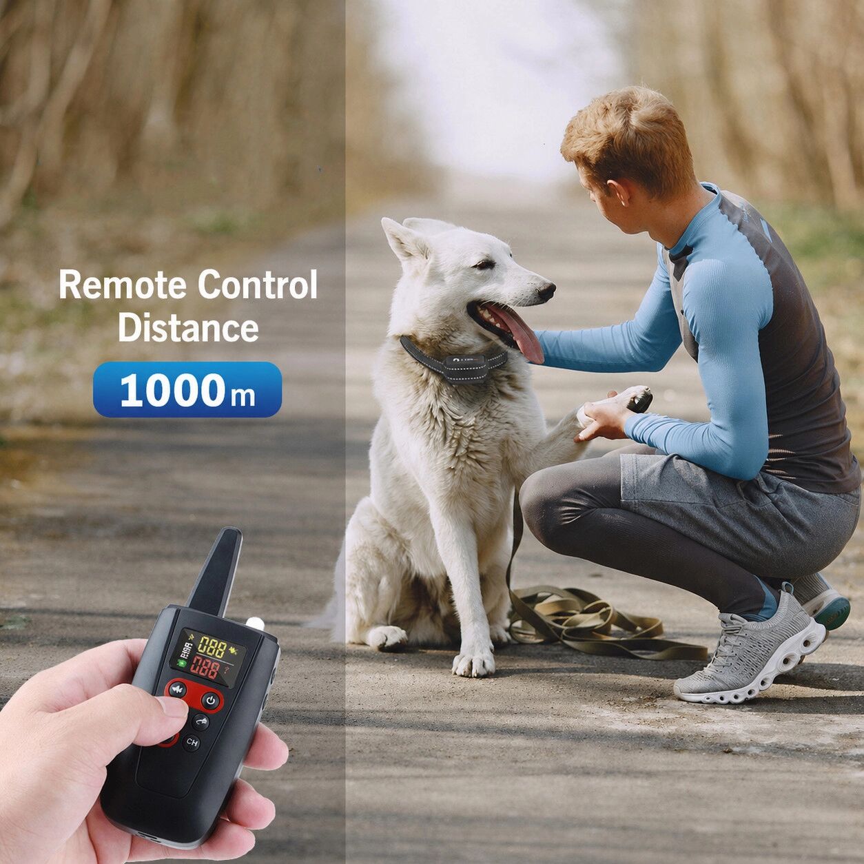 INF Collier d'entraînement pour chien sans choc - Vibration 10 niveaux, IP67 étanche, portée 1000m, rechargeable longue